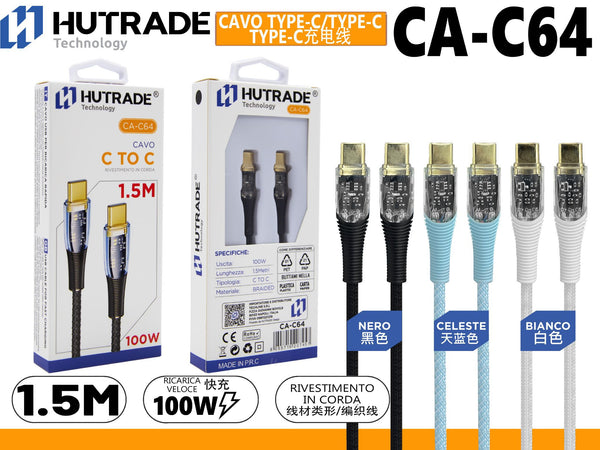 CA-C64 CAVO IN CORDA TRASPARENTE TYPE-C/TYPE-C 100W 1.5 METRO