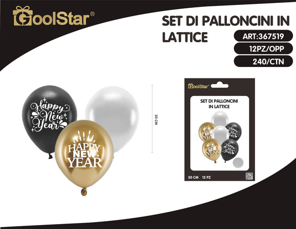 Palloncini in lattice Happy New Year, 30 cm, 12 pezzi