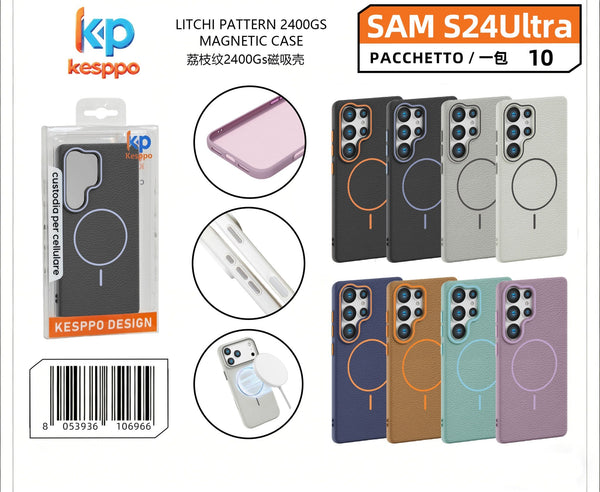 Custodia per Samsung Galaxy S24 Ultra – magnetica, con trama litchi