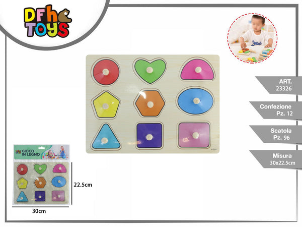 Puzzle in legno con 9 forme e pomelli, 30 × 22,5 cm