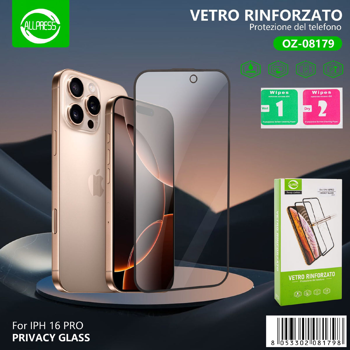 Vetro protettivo per iPhone 16 Pro