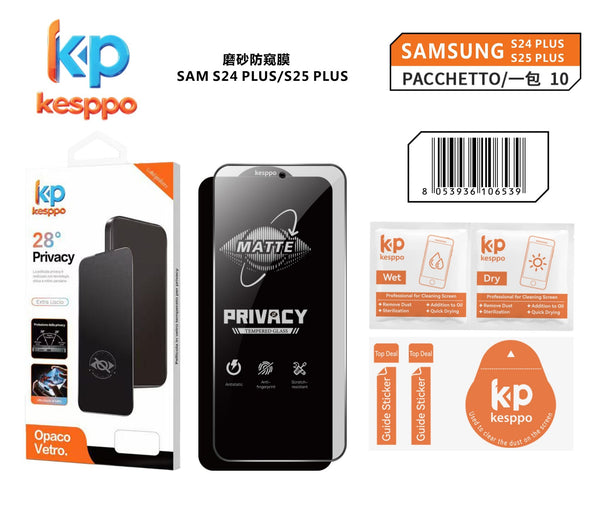 Pellicola protettiva per Samsung Galaxy S24 Plus / S25 Plus – in vetro temperato, opaca, privacy