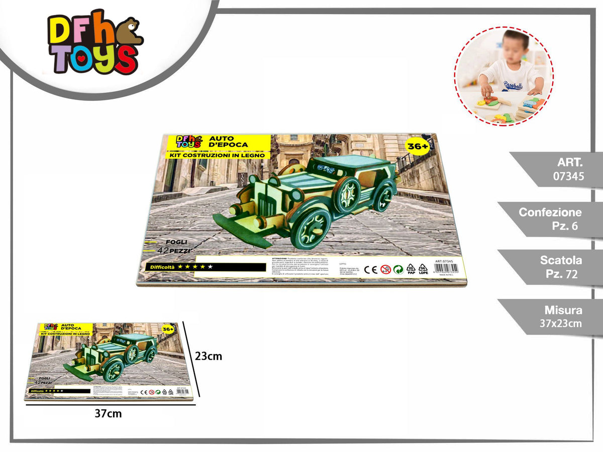 Puzzle 3D in legno auto d'epoca, 42 pezzi