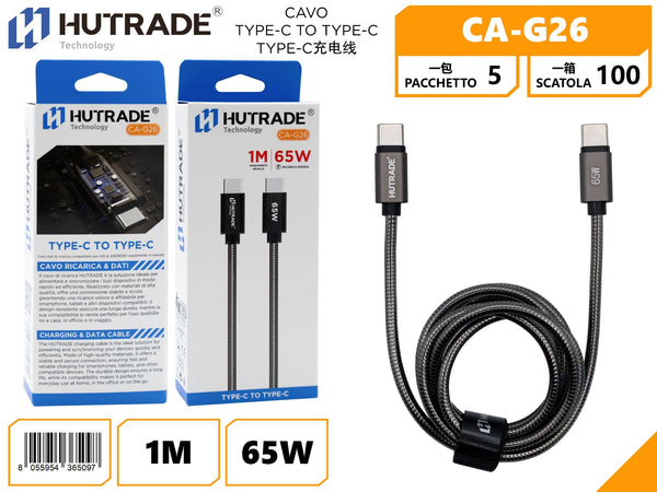 CA-G26 CAVO TYPE-C TO TYPE-C IN ALLUMINIO 1 METRO 65W