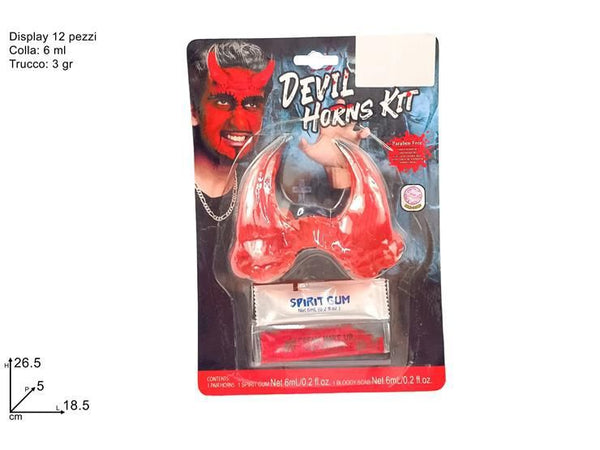 Kit corna da diavolo con colla e trucco rosso