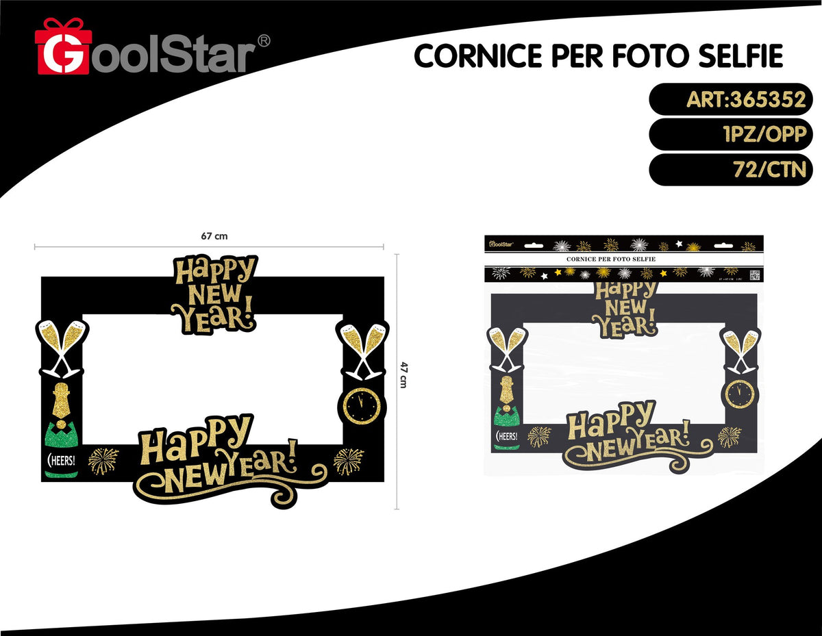 Cornice photo booth Happy New Year nera e dorata, 67 × 47 cm
