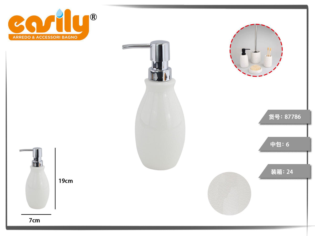 Dispenser sapone in ceramica bianca a trama fine