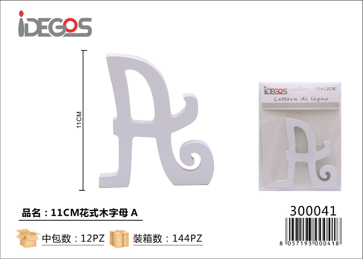 Lettera e simbolo decorativi in legno fantasia, 11 cm