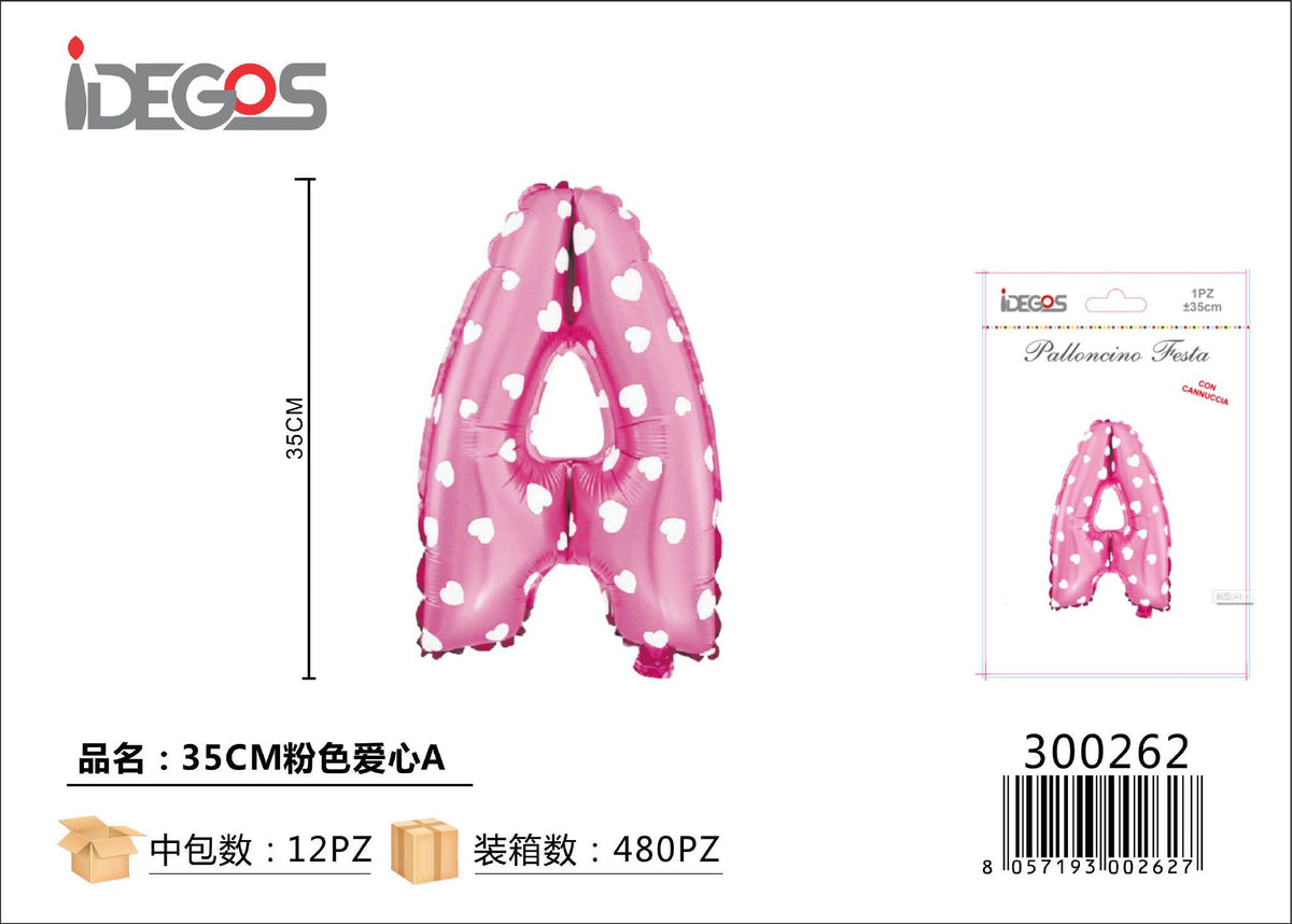 Palloncino Lettere 35cm Puntini Cuore Rosa A