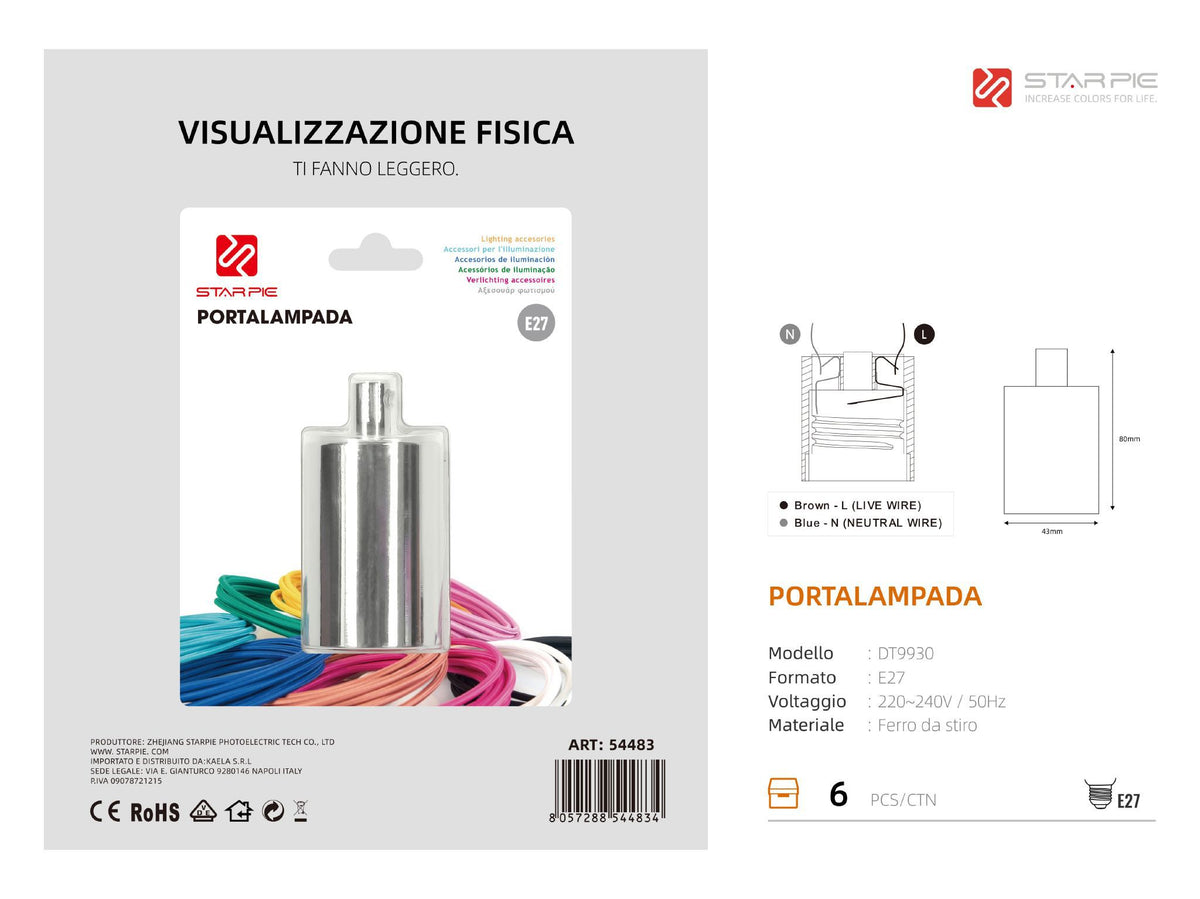 Portalampada DT9930 in metallo, nero opaco
