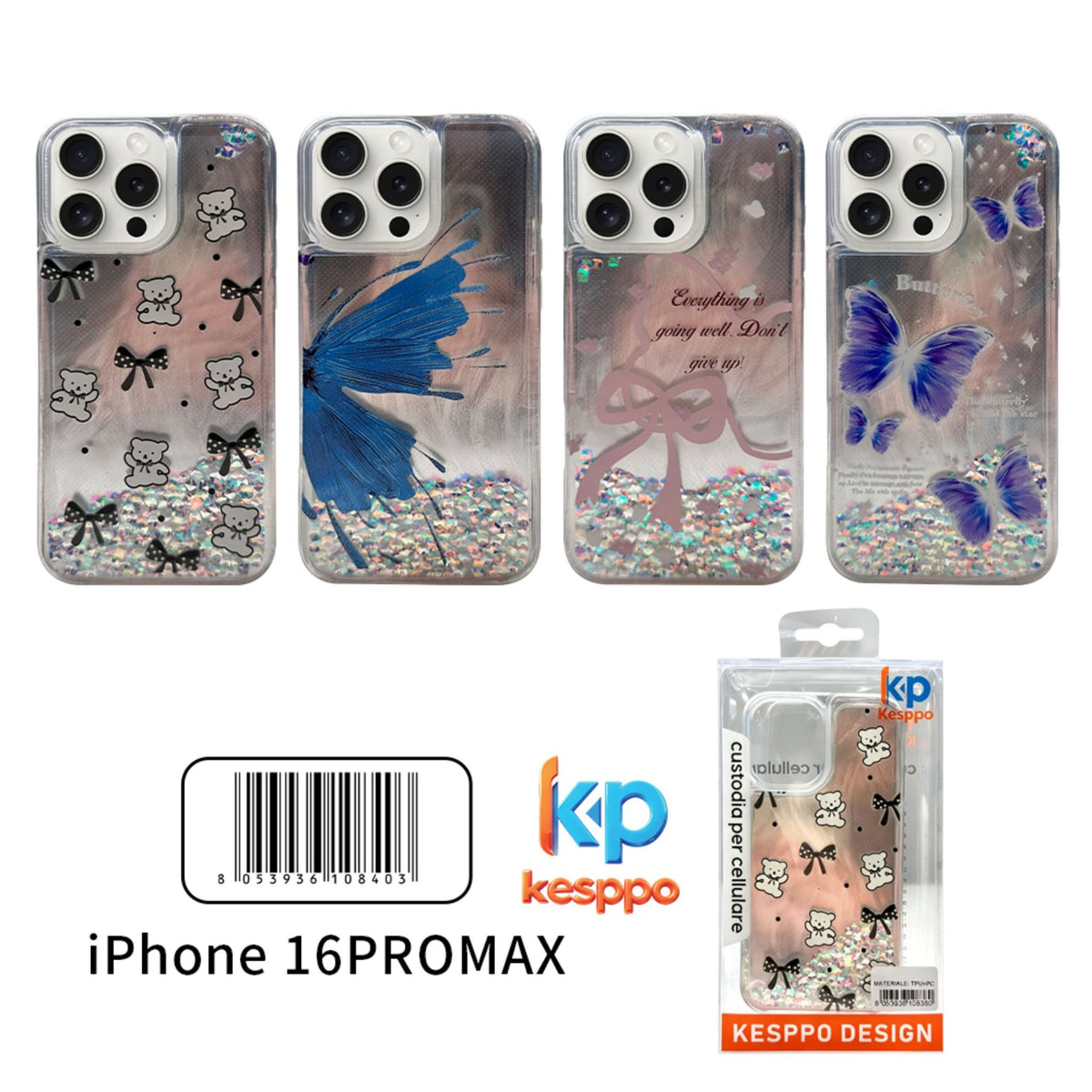 Custodia per iPhone 16 Pro Max – con liquido e glitter