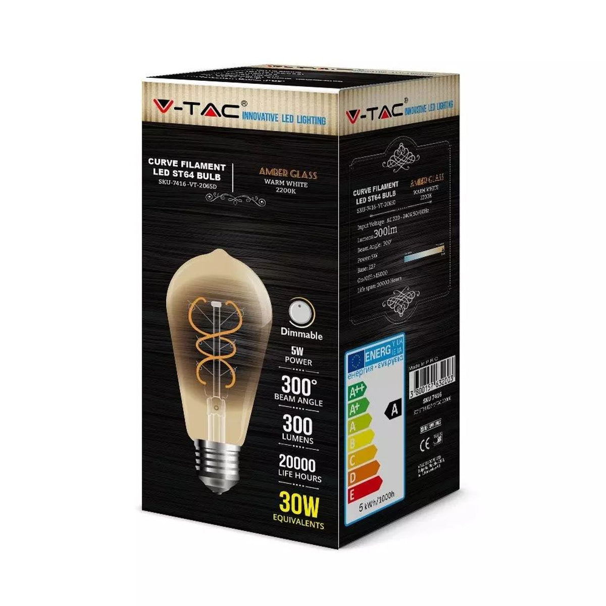 Lampadina LED V-TAC E27 ST64 a spirale 5 W 2200 K dimmerabile