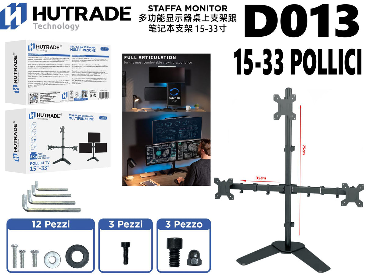D013 SUPPORTO PER TRE MONITOR MULTIFUNZIONE 15-33 POLLICI
