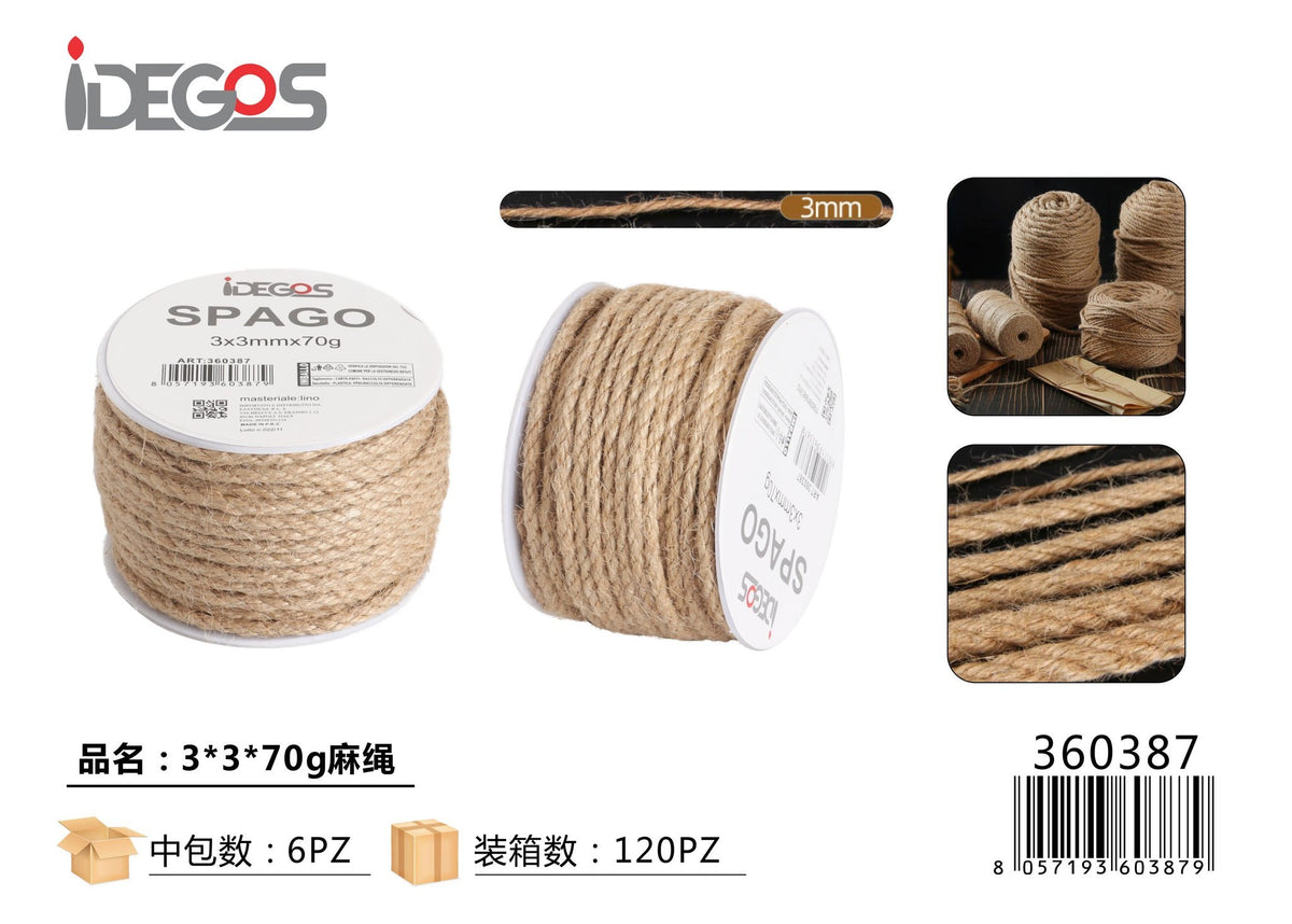 Rotolo di spago di juta, formato 3 x 3, 70 g