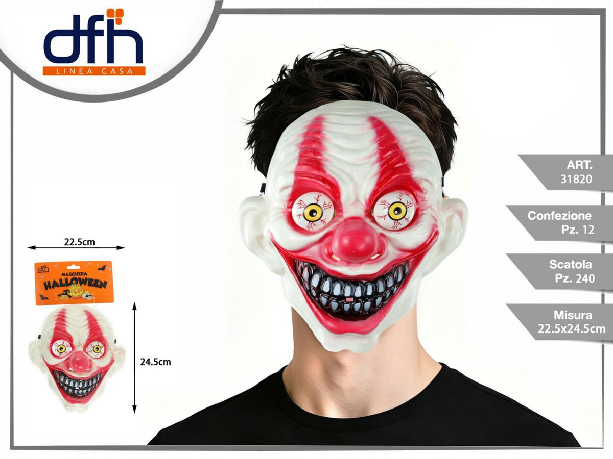 Maschera clown Halloween con occhi sporgenti, 24,5 cm