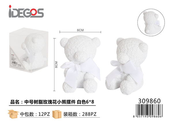 Orsetto decorativo in resina a rose, bianco, formato 6 x 8