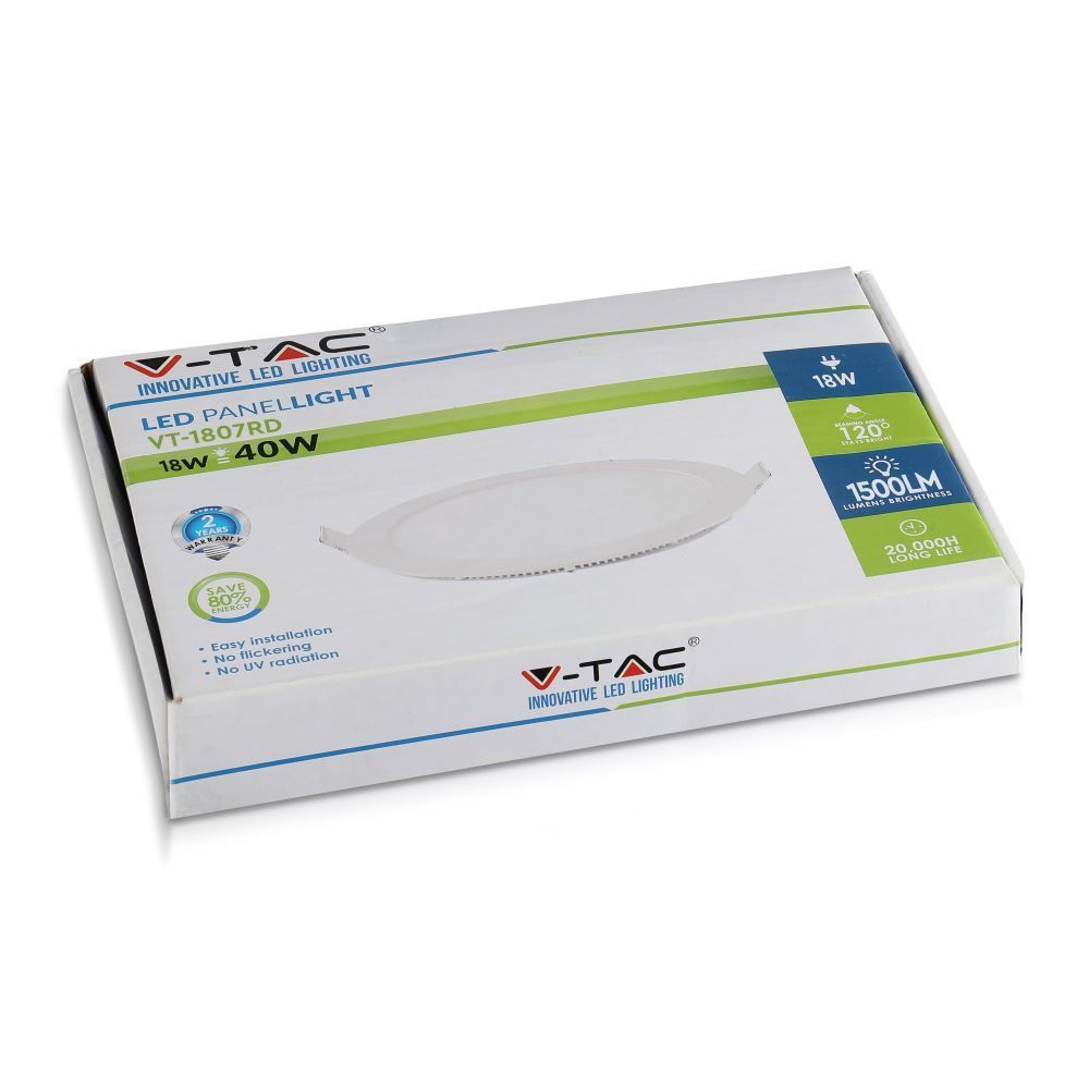 Pannello LED V-TAC rotondo da incasso 18 W 3000 K