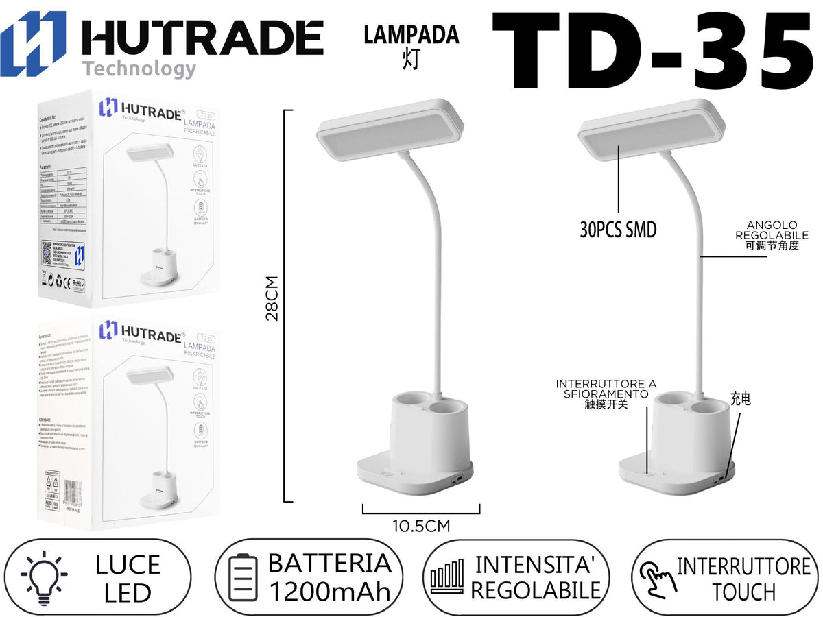 TD-35 LAMPADA DA TAVOLO RICARICABILE DOPPIO VANO PORTA PENNA 20LED