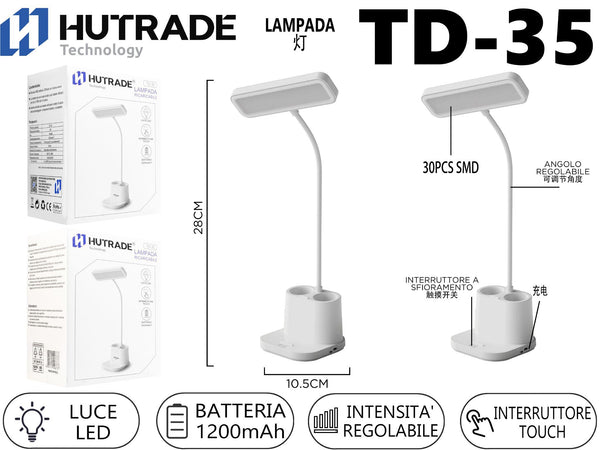 TD-35 LAMPADA DA TAVOLO RICARICABILE DOPPIO VANO PORTA PENNA 20LED