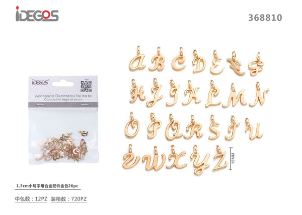 Set di 26 lettere minuscole decorative in metallo, 1,5 cm