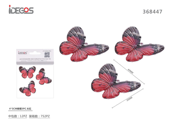 Set di 3 decorazioni a farfalla, 4 x 3 cm