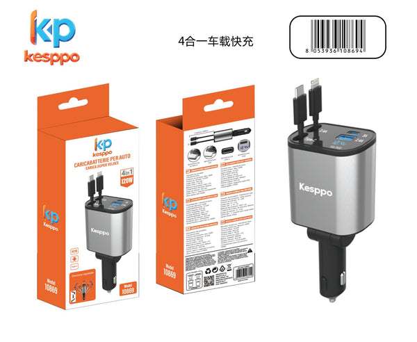 Caricabatterie da auto retrattile 4 in 1 120 W