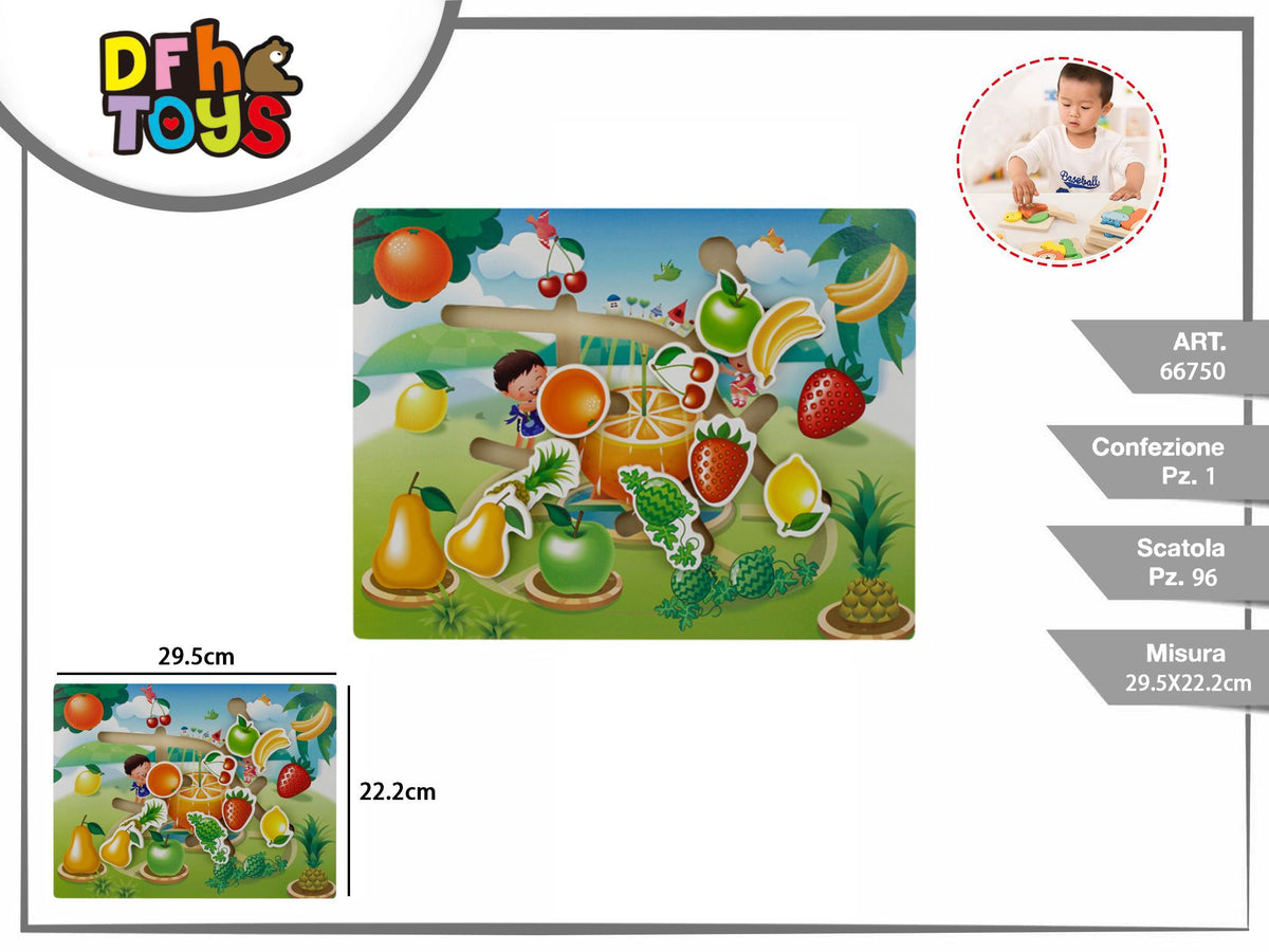 Puzzle scorrevole in legno con frutta, 29,5 × 22,2 cm