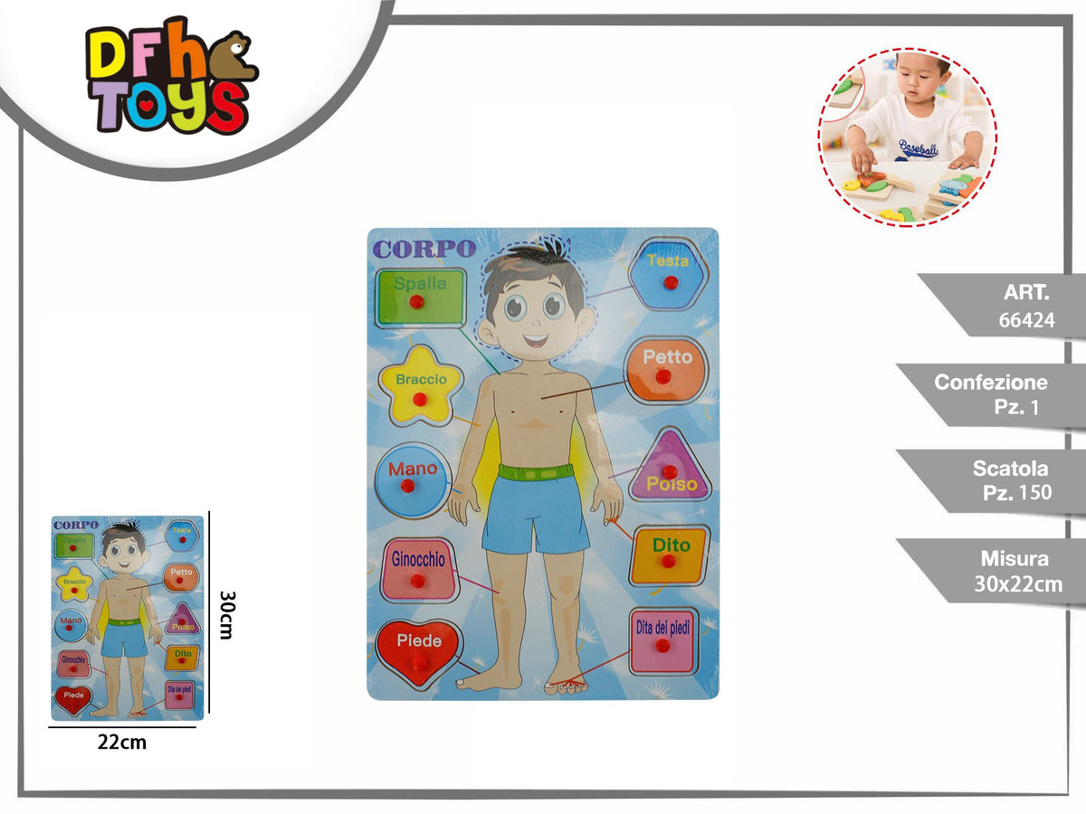 Puzzle in legno sul corpo umano con pomelli, 30 × 22 cm