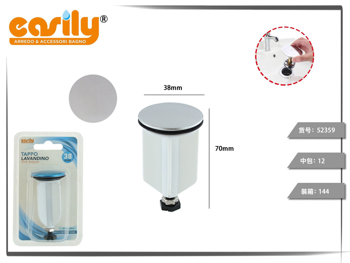 Tappo per lavabo da 38 mm con corpo guida
