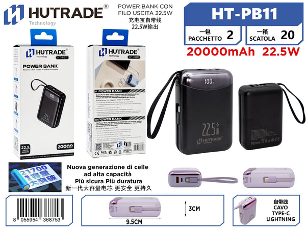 HT-PB11 POWER BANK CON FILO USCITA 22.5W 20000MAH