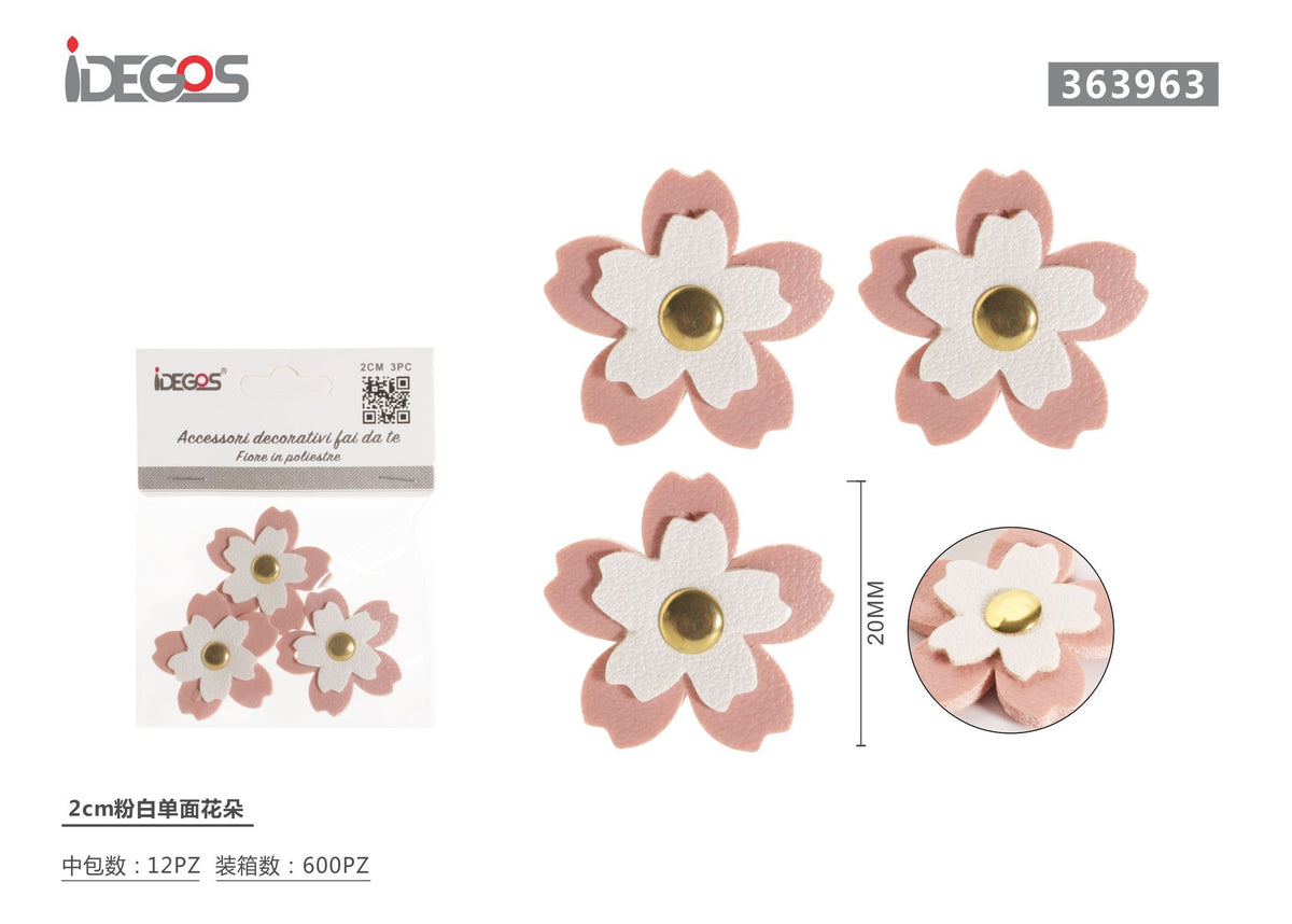 Fiore decorativo rosa e bianco, 2 cm