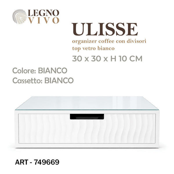 Organizer caffè Ulisse bianco con cassetto, 30 × 30 cm