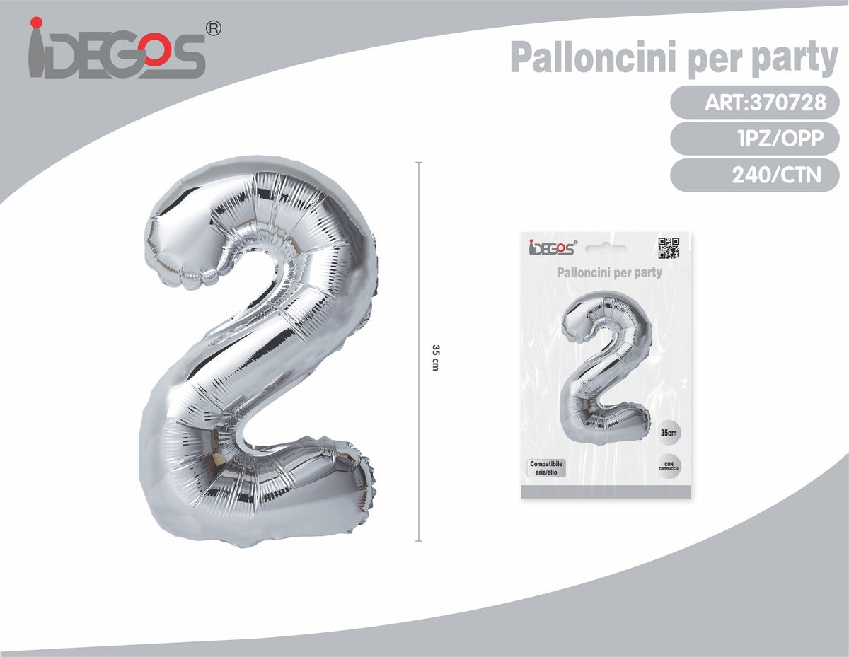 Palloncino Numero 2 Argento 35cm