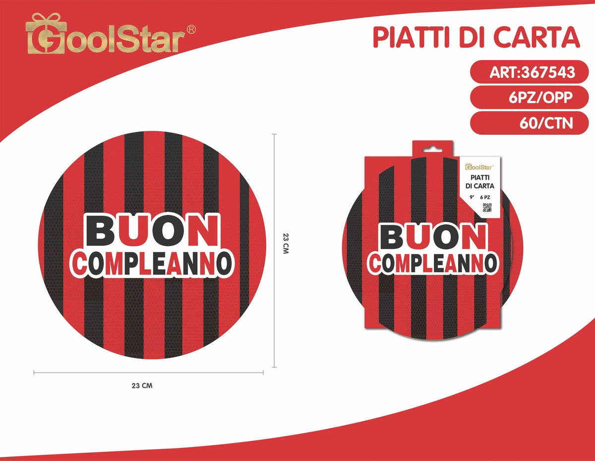 Piatto di carta rotondo rosso nero