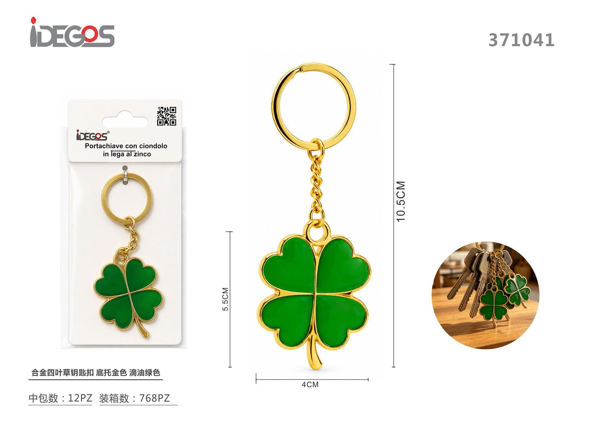 Portachiavi Quadrifoglio verde con base oro