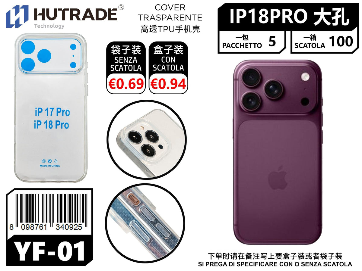 YF-01 COVER TPU ALTA TRASPARENZA PER CELLULARE IP18 PRO