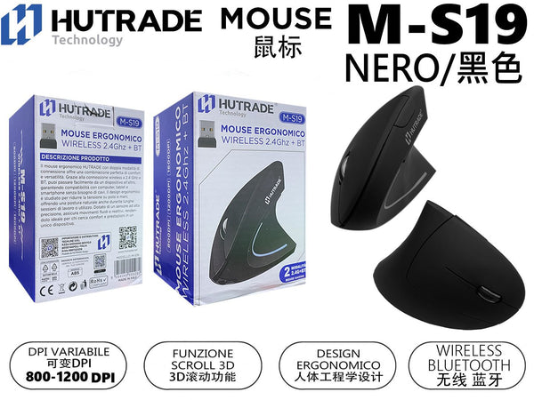 M-S19 MOUSE DOPPIO MODE WIRELESS/BLUETOOTH INGRESSO TYPE-C LUCE RGB 800-1600DPI
