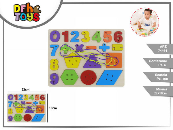Gioco in legno con numeri e forme da infilare, 22 × 18 cm