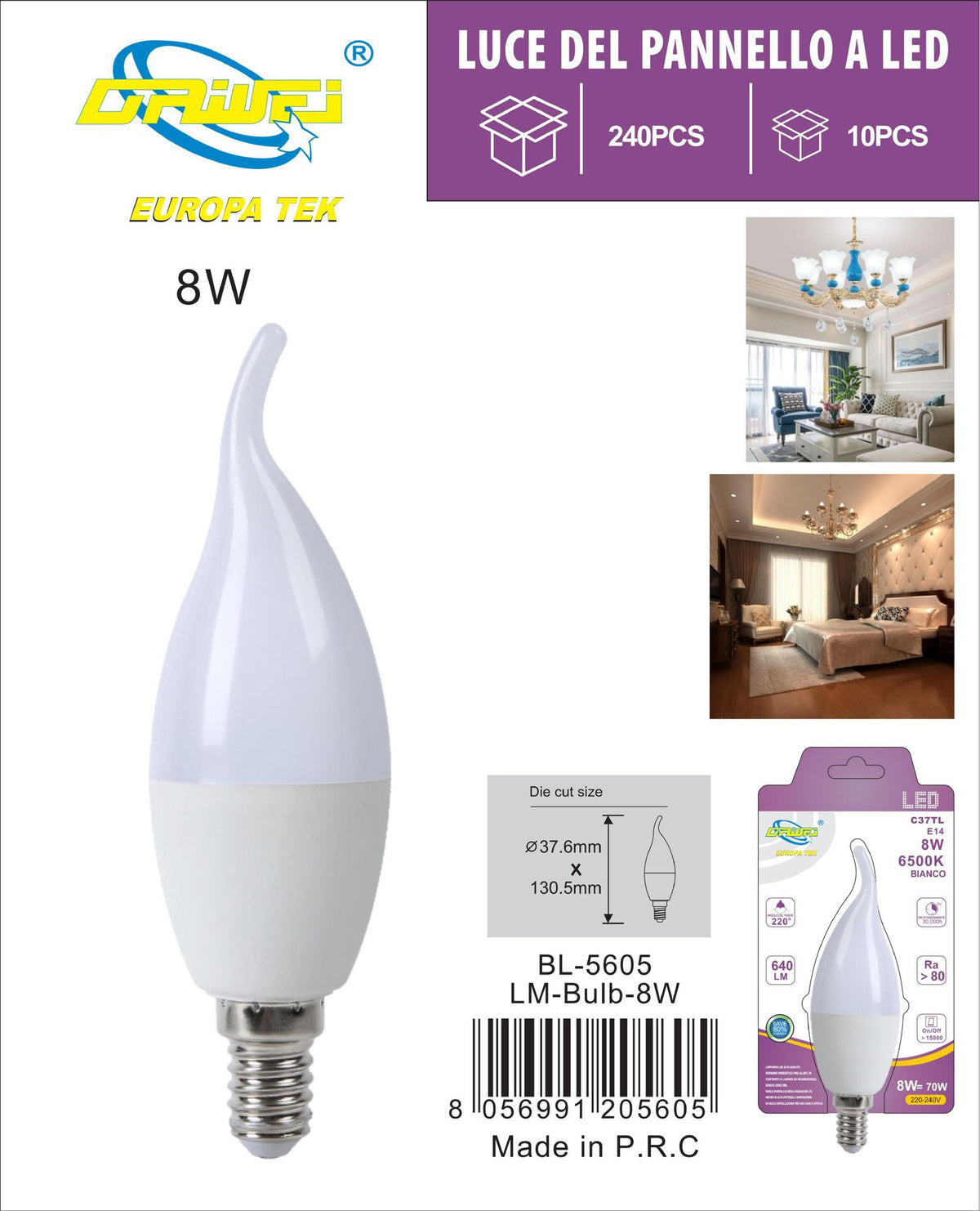 Lampadina decorativa a candela — 8 W, E14
