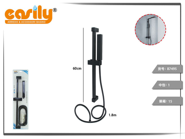 Set saliscendi doccia nero 60 cm con flessibile 1,8 m