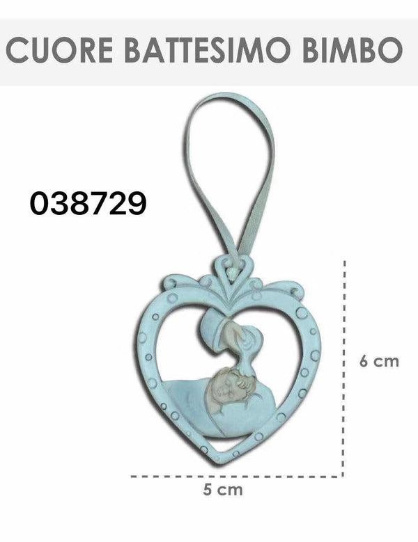 Decorazione a cuore per battesimo bimbo 038729