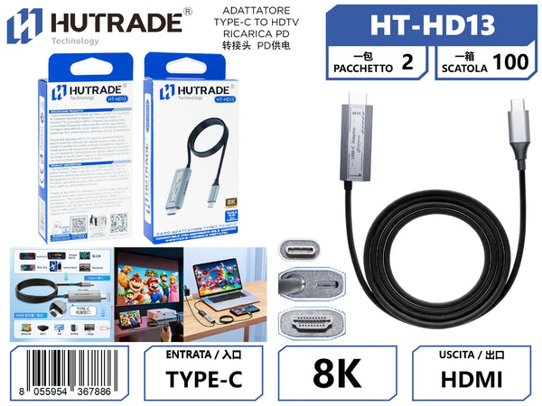 HT-HD13 ADATTATORE TYPE-C TO HDTV RICARICA PD 8K, FUNZIONE HDTV CONSOLE PORTATILI
