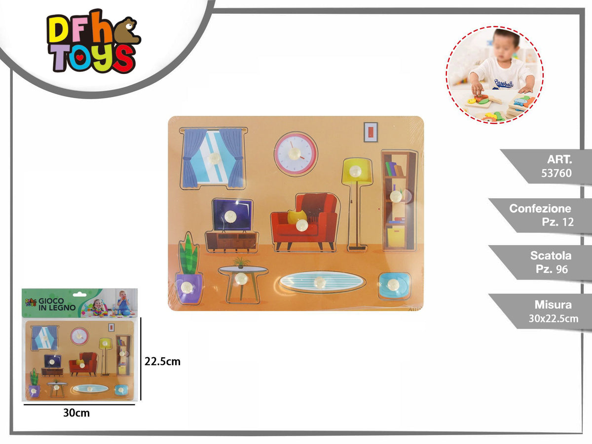 Puzzle in legno con pomelli e arredamento, 30 × 22,5 cm