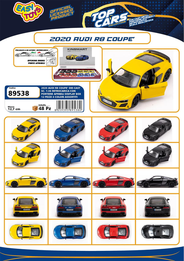 Auto KINSMART Audi R8 Coupé 2020 a retrocarica, scala 1:36
