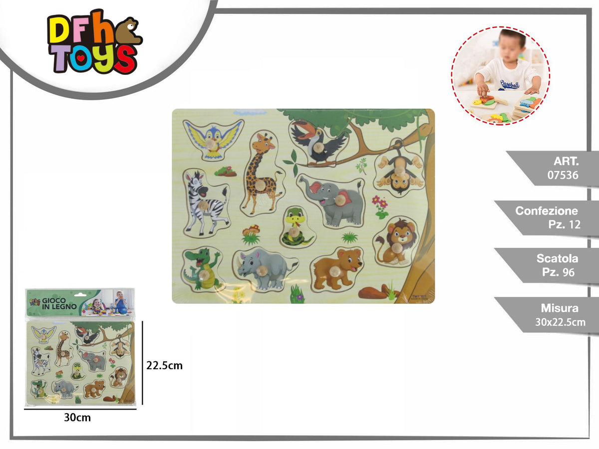 Puzzle animali in legno con pomelli, 30 × 22,5 cm