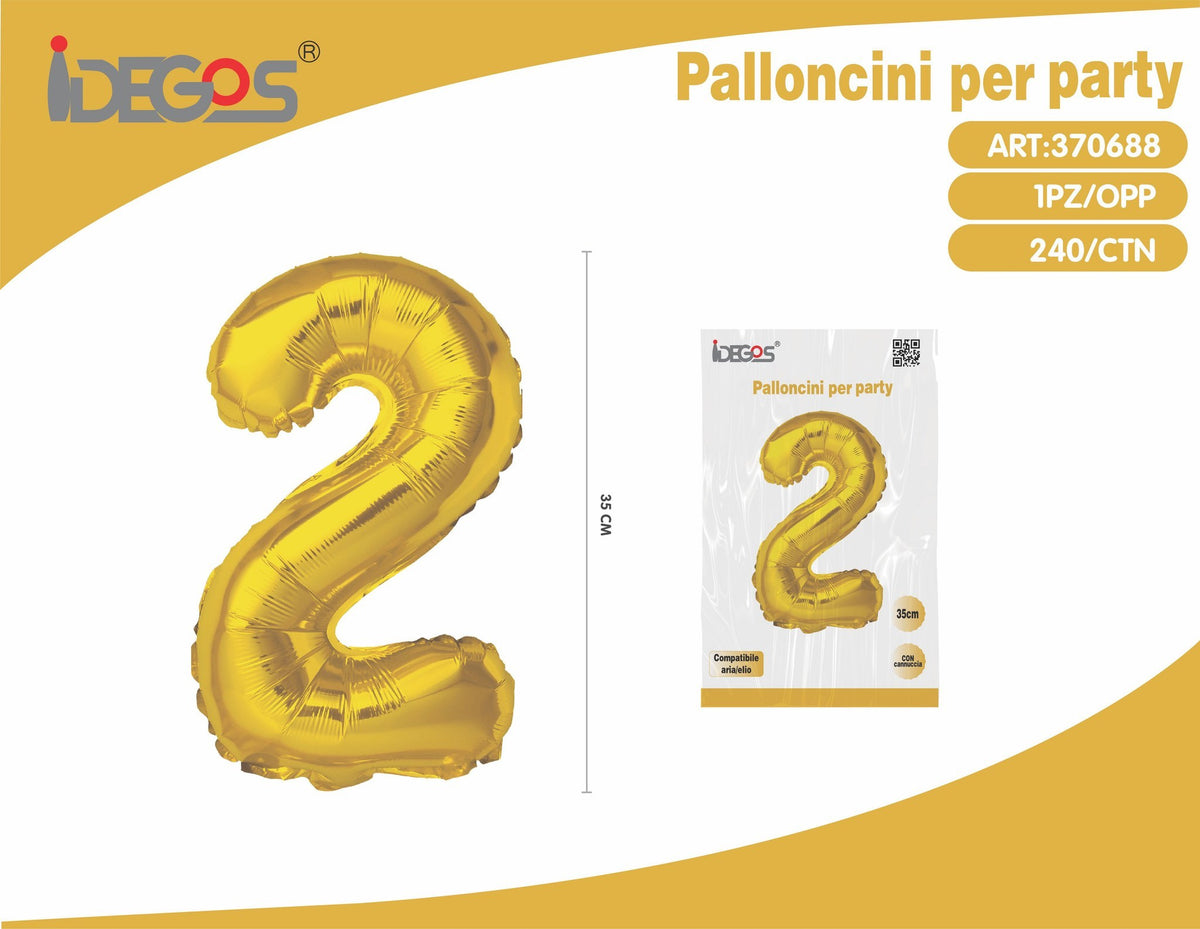 Palloncino Numero 2 Oro 35cm