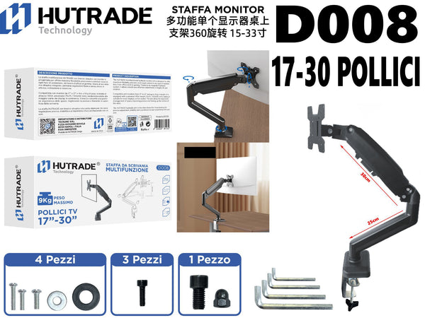 D008 SUPPORTO PER MONITOR SINGOLO MULTIFUNZIONE A 360 GRADI 15-33 POLLICI