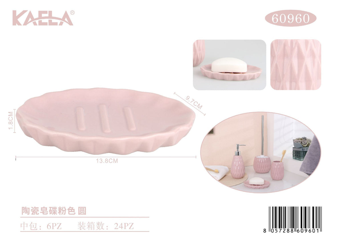 Portasapone, rosa in ceramica
