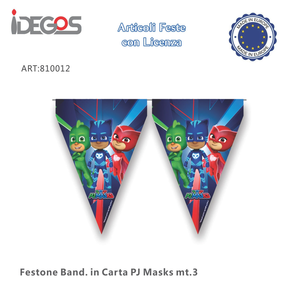 Festone a bandierine in carta PJ Masks, 3 m