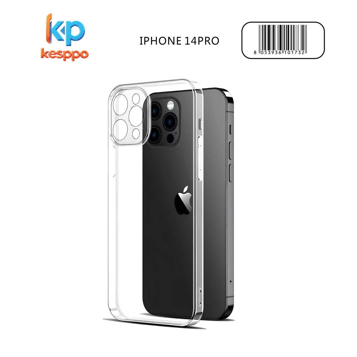 Custodia per iPhone 14 Pro – trasparente, in silicone, con aperture sagomate